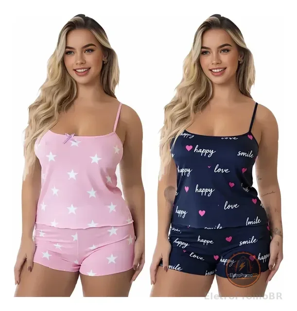 Kit 4 Peças (2 Conjuntos) Pijama Feminino Baby Doll Sortidos