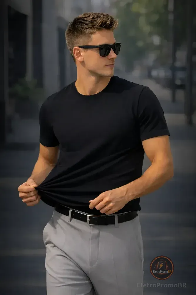 Camiseta Basica Modal Masculina Algodão Malha Peruana Preto Sem Estampa M Liso