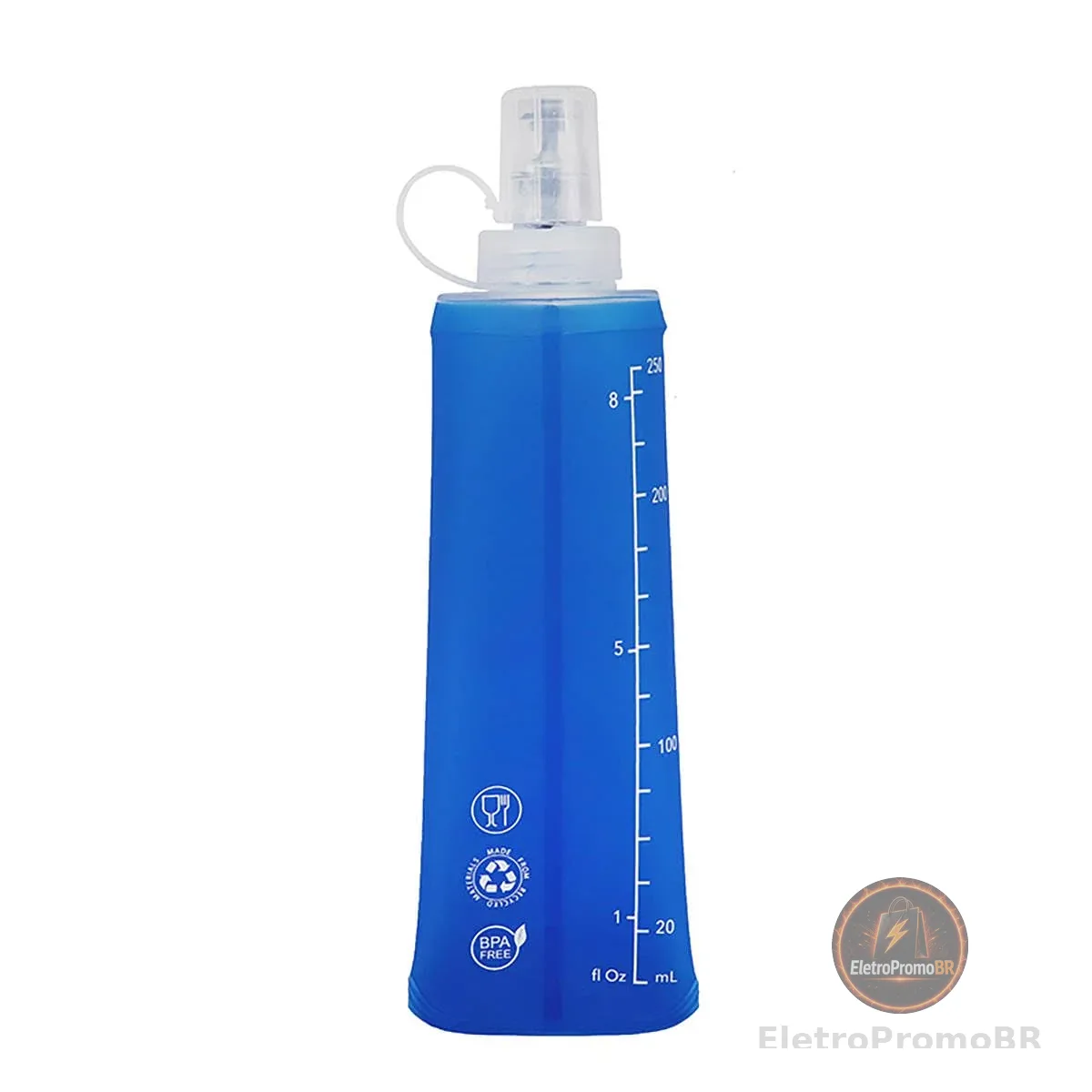 Garrafinha Dobrável Soft Flash 250ml Squeeze Corrida Bike Ciclismo Bico Anti Vazamento Com Tampa Proteção À Sujeiras Hidratação Reutilizável Livre de Bpa Para Todos Os Esportes Federal's Store (Azul)