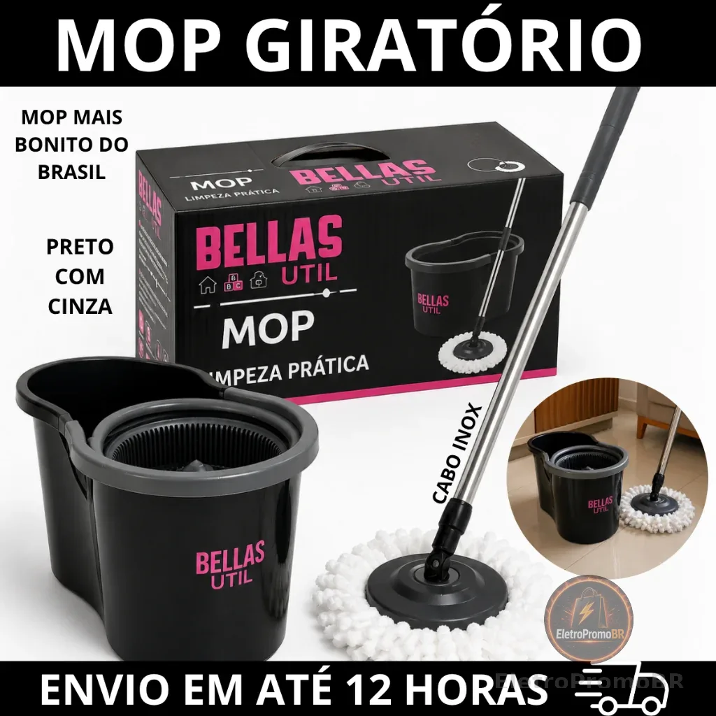 Mop Giratorio Balde Centrifuga 8lt Cabo Inox Esfregão Limpeza