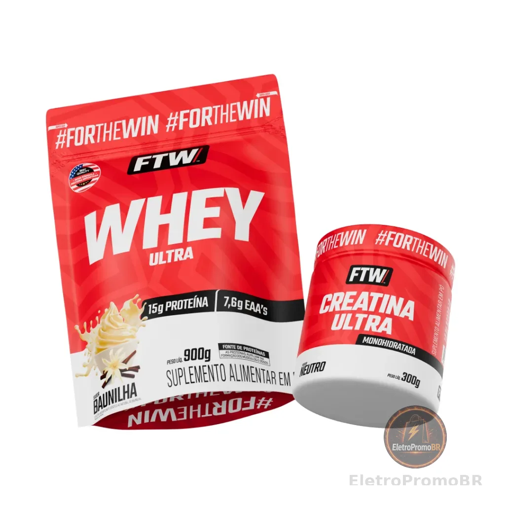 Kit Whey Ultra Protein Refil 900g + Creatina Ultra Pote 300g - FTW