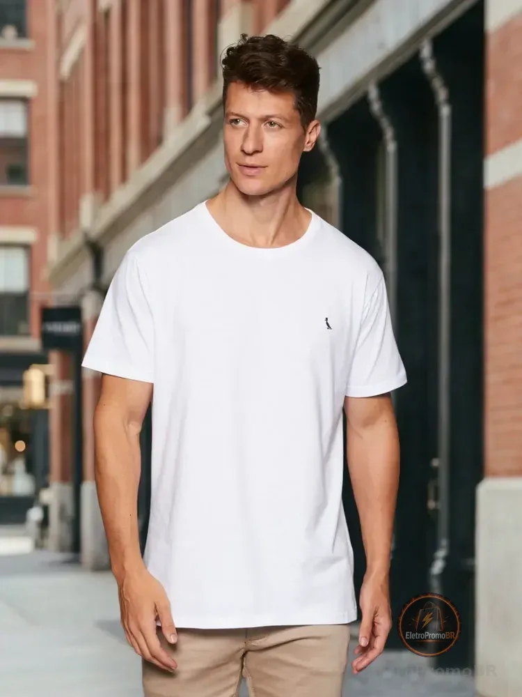 Camiseta Regular Essence Reserva Masculina Branco T-shirt Lisa G Liso