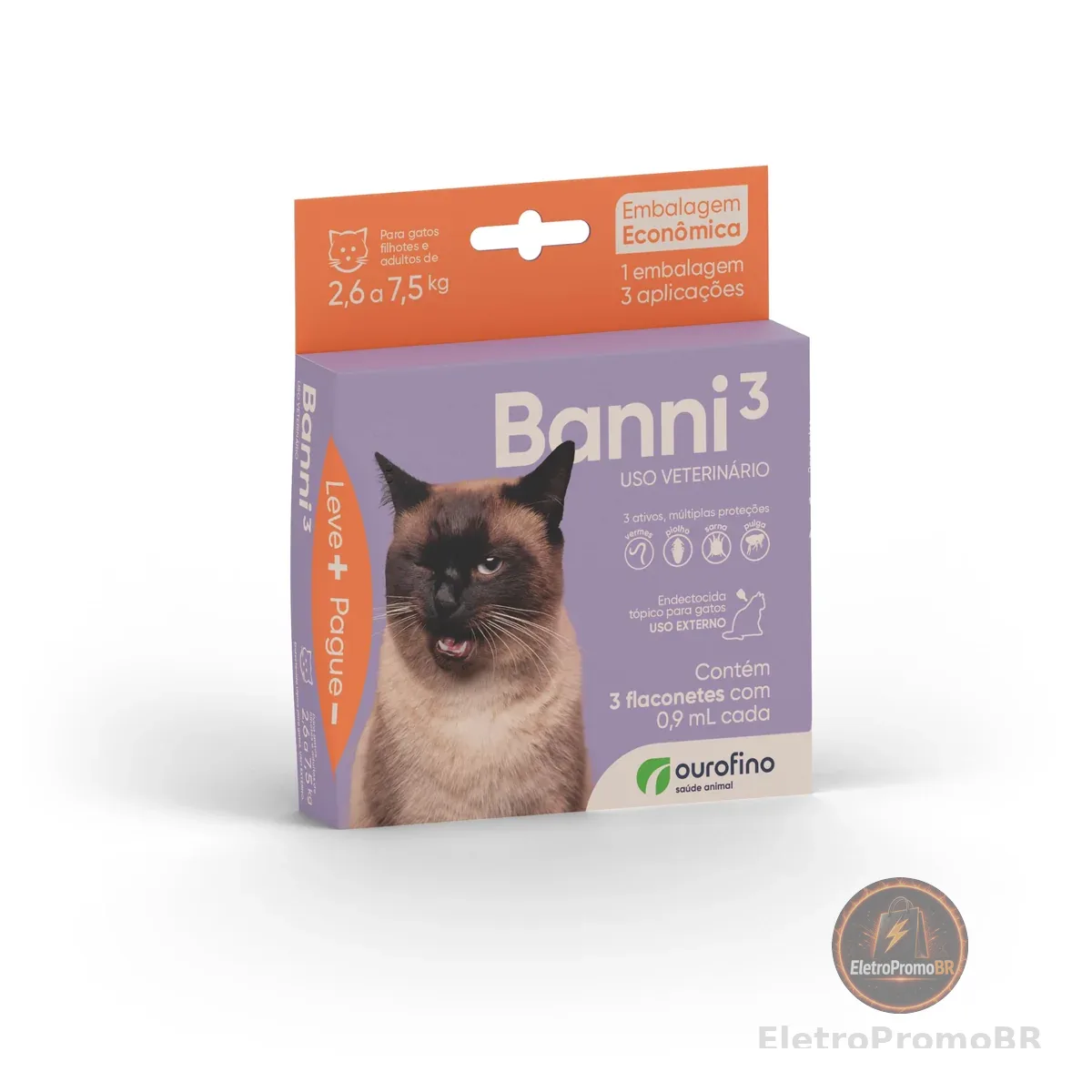 Antipulgas Ourofino Banni 3 para Gatos de 2,6 a 7,5 Kg - 3 pipetas