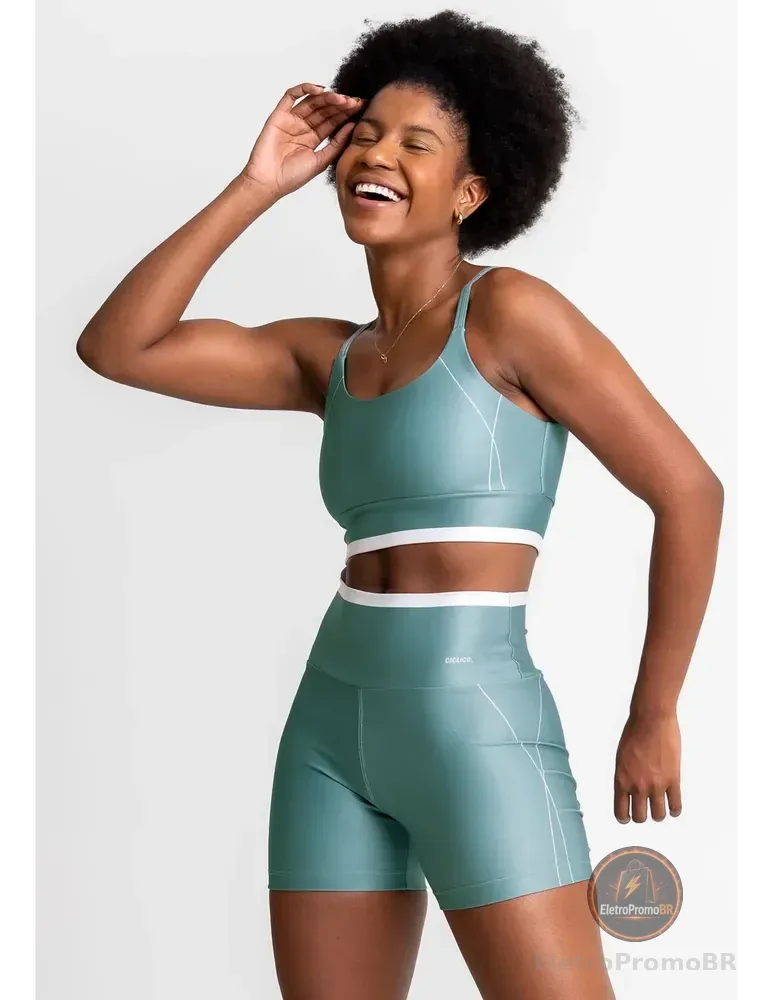 Conjunto Feminino Academia Shorts E Top Alcinha Fitness Verde Liso P