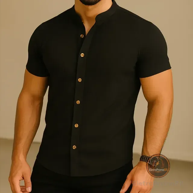 Camisa Manga Curta Gola Padre Masculina Festa Trabalho