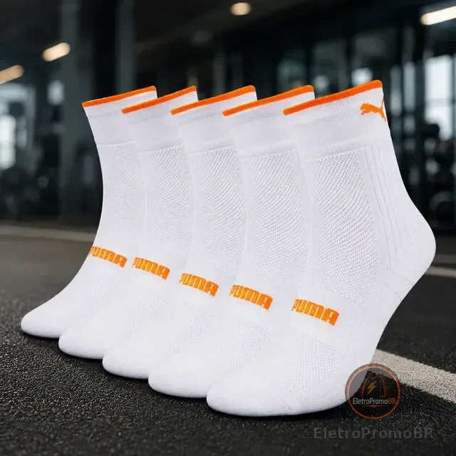 Kit 3 Pares Meia Puma Cano Medio Dry Poliamida Anti-bolha
