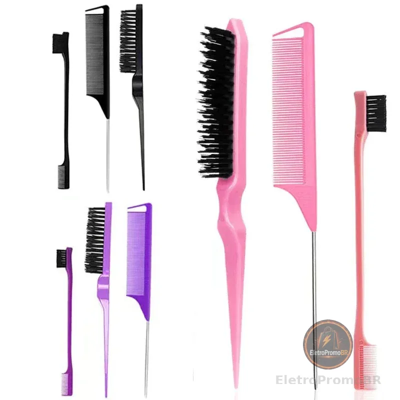 Conjunto De Escova De Cabelo 3 Peças Com Pente De Cauda De Mouse-Adição Perfeita À Rotina De Cuidados O
