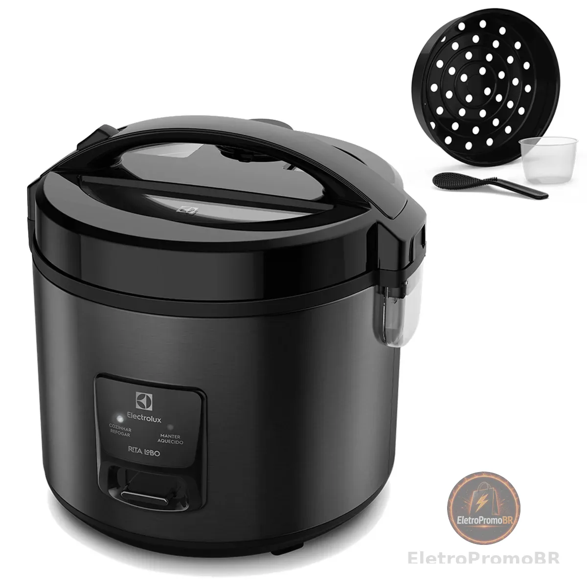 Electrolux Panela Elétrica vapor arroz capacidade 3,5L 10 xícaras 2 em 1 timer panela removivel antiaderente tampa com visor transparente ERC30 inox preto 127v por Rita Lobo