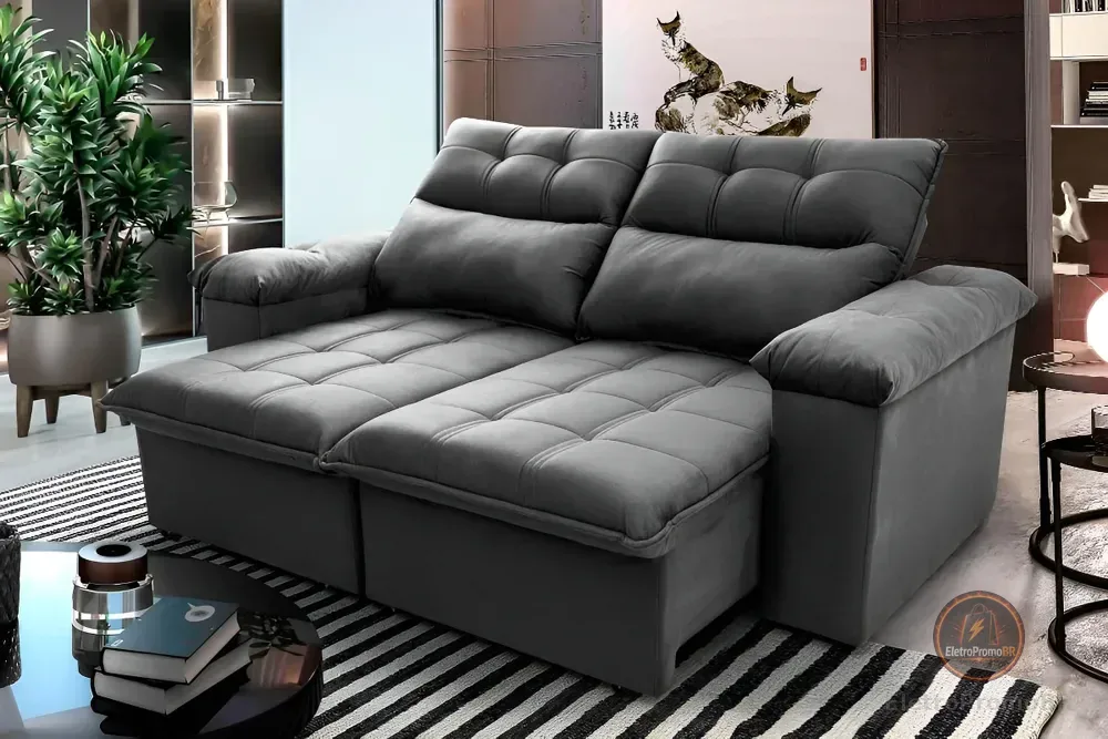 Sofá Retrátil/reclinável King House Verona 1,50m Velut Cinza C/ Molas
