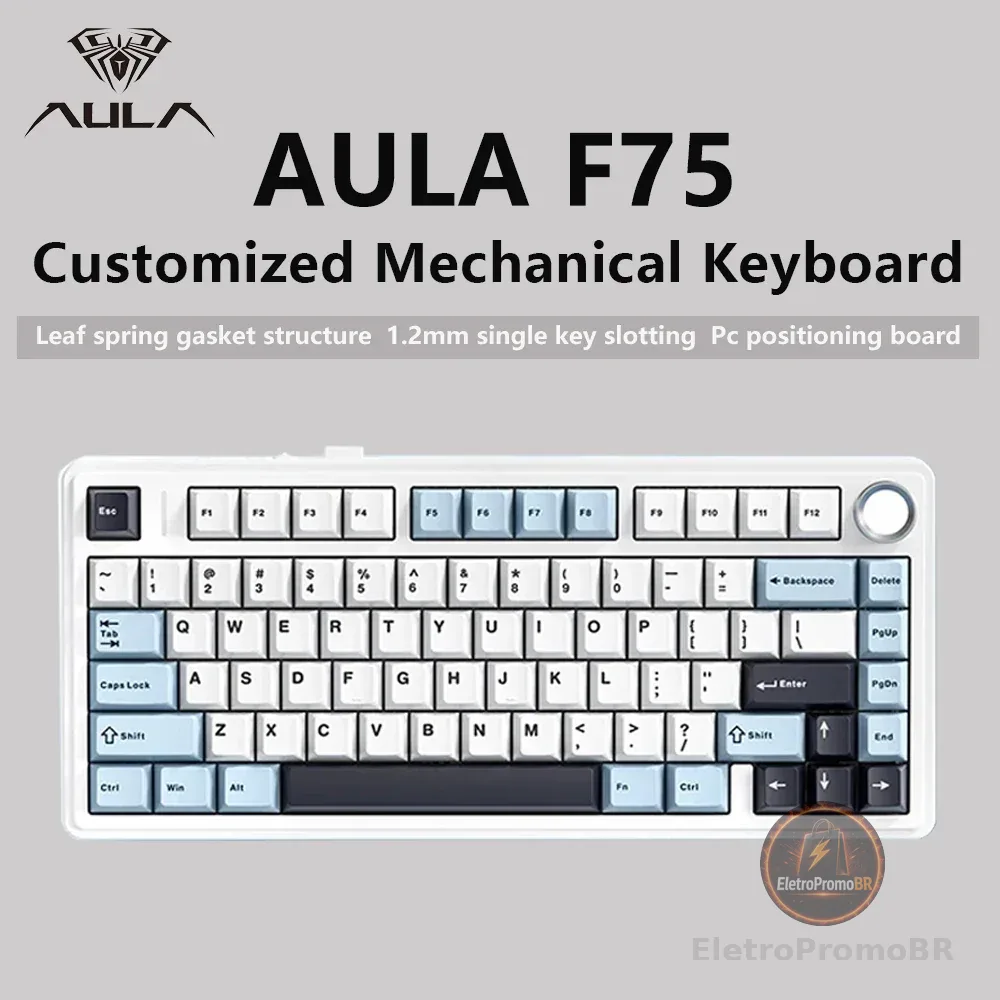 Teclado mecânico AULA F75 2.4GWireless/Bluetooth/Teclado mecânico para jogos com fio pode mudar livremente entre modos de jogo/escritório