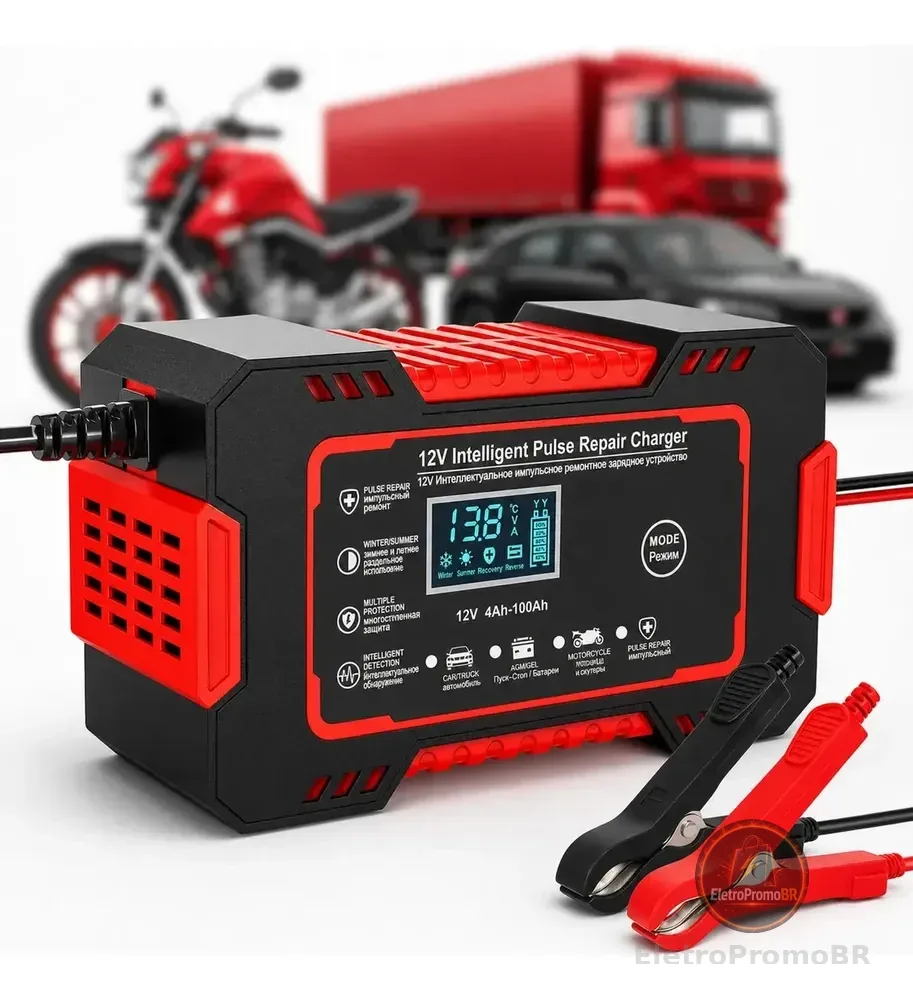 Carregador De Bateria Inteligente Reparador Automotivo Kateluo 12v 6a Recupera Baterias 4ah A 100ah Carro Moto Lancha Jetski Caminhão Proteção Contra Curto