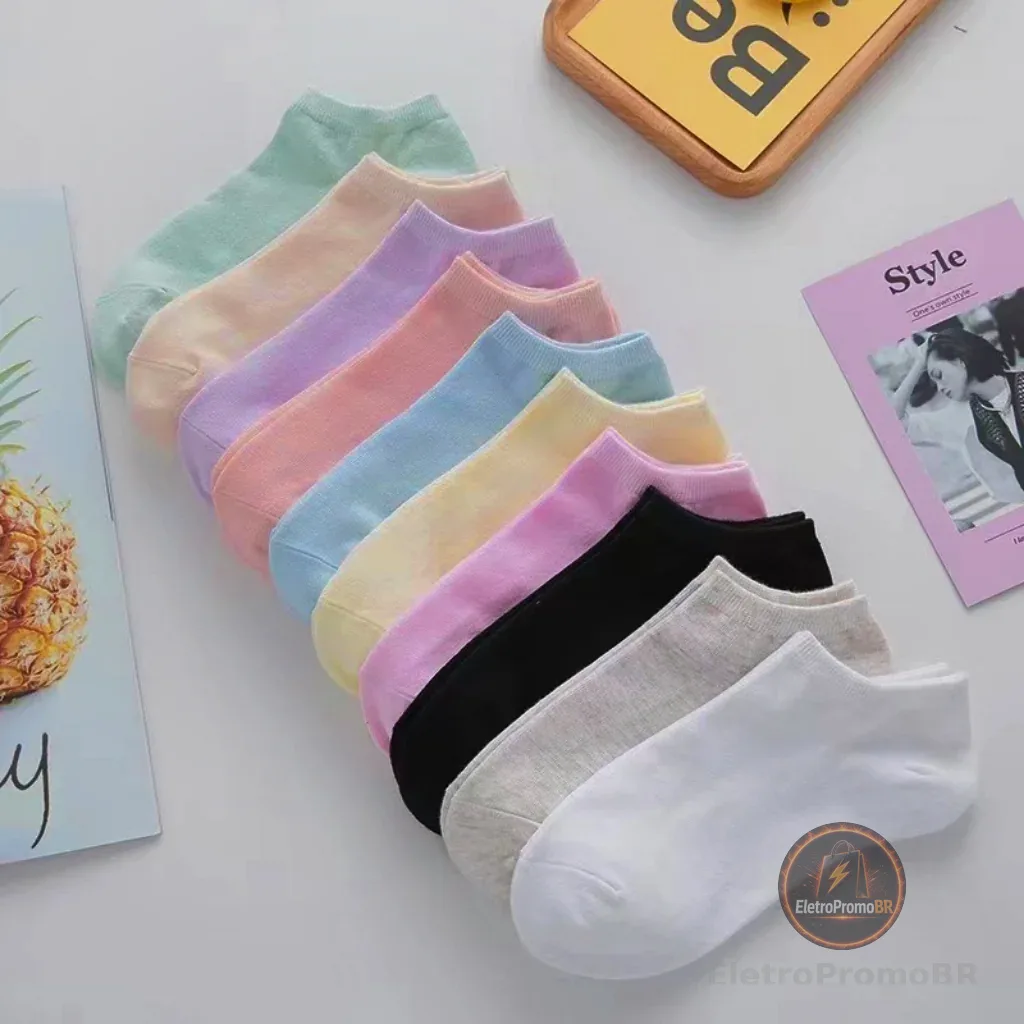 Kit ate 12 Pares de Meia Soquete Adulto Feminina Cores Delicadas 34 ao 40