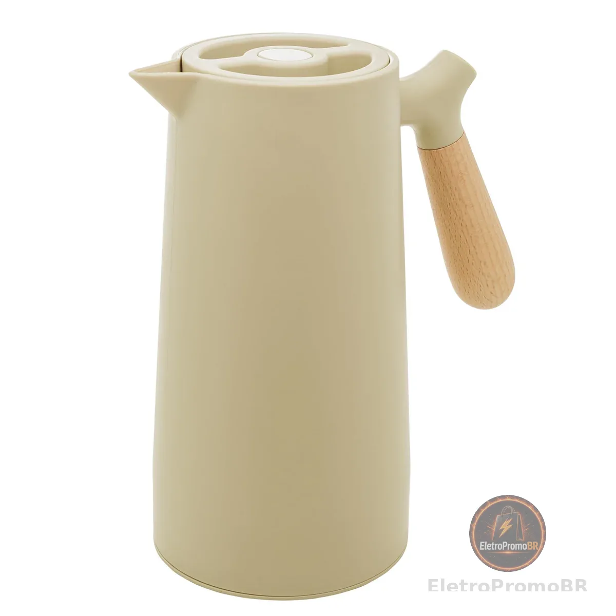 WOLFF - Garrafa Térmica de Plástico com Cabo de Madeira Nórdica 1L Menta - Mesa Posta - Itens Para Casa - Utensílios de Cozinha - Perfeita Para Café e Chá