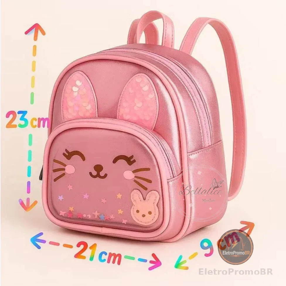 Mochila Infantil Menina 2 a 6 Anos Brilhante Gatinho Creche Pré -Escola Passeio Presente