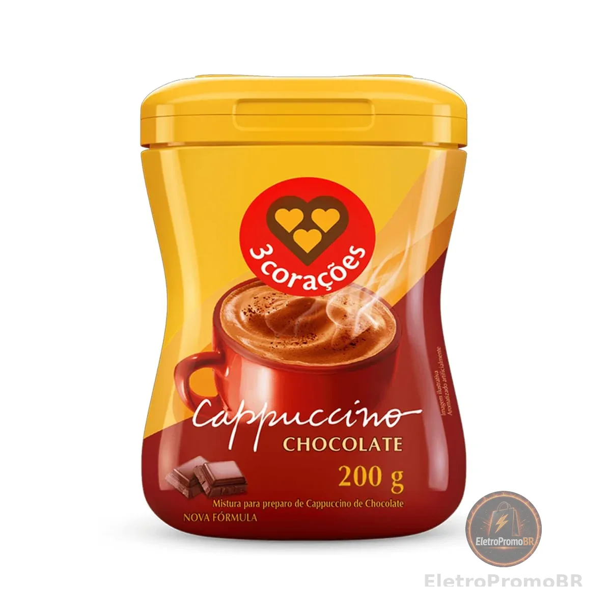 3 Corações Cappuccino Sabor Chocolate, 200g