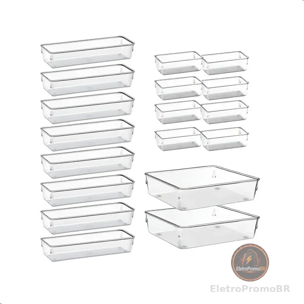 Kit 18 Organizadores Retangulares Acrilico Rebirth Transparente Cristal