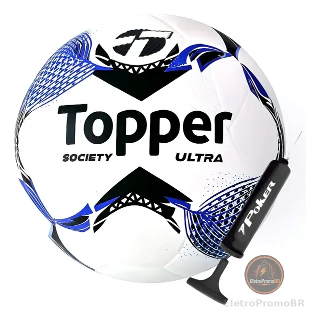 Bola De Futebol Society Topper Ultra Colagem Dupla + Bomba