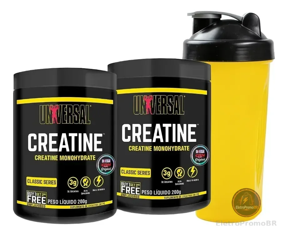 Kit Creatina Monohidratada 400g+coqueteleira 600ml-universal Sem Sabor