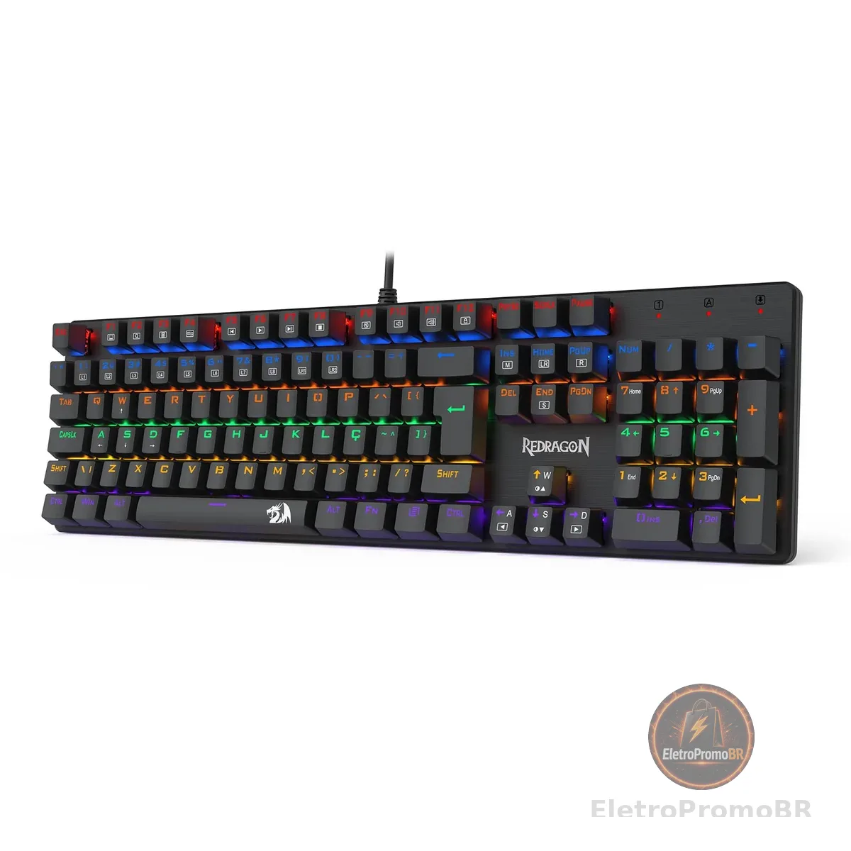 TECLADO MECÂNICO GAMER REDRAGON VALHEIM ILUMINAÇÃO RAINBOW PRETO SWITCH BROWN K608-R (PT-BROWN)