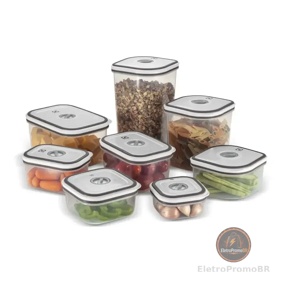 Kit Potes Plásticos Transparente Com Tampa Branca 8 Unidades Electrolux Branco
