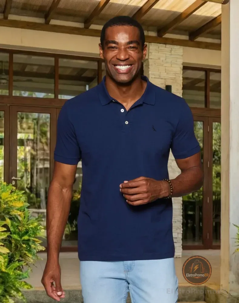 Camisa Polo Reserva Essence Básica Marinho Liso G