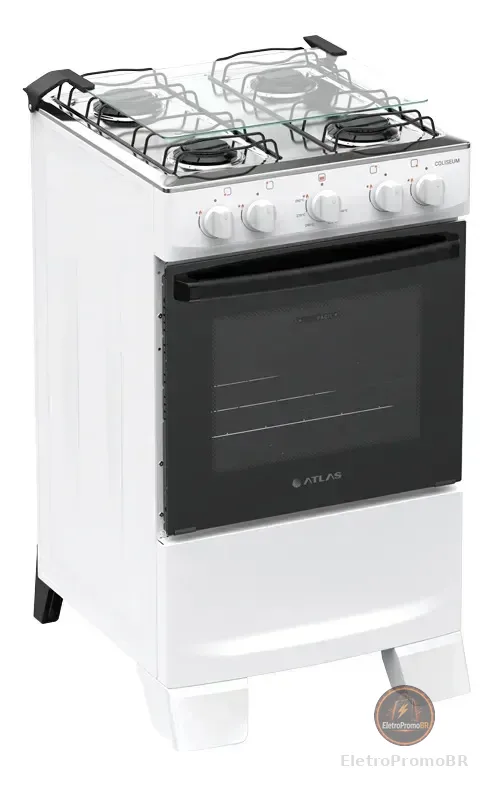 Fogão 4 Bocas Atlas Coliseum Plus com Mesa de Inox Manual Branco