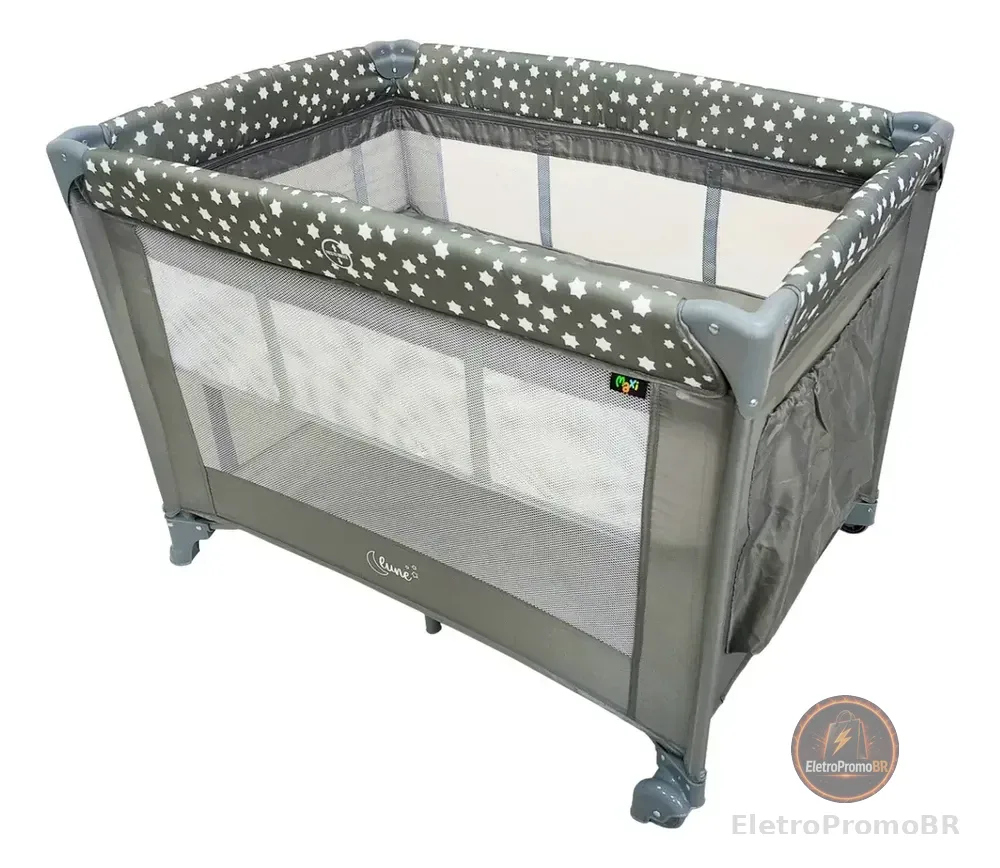 Berço Portátil Infantil Cercado Desmontável Lune Maxi Baby - CINZA