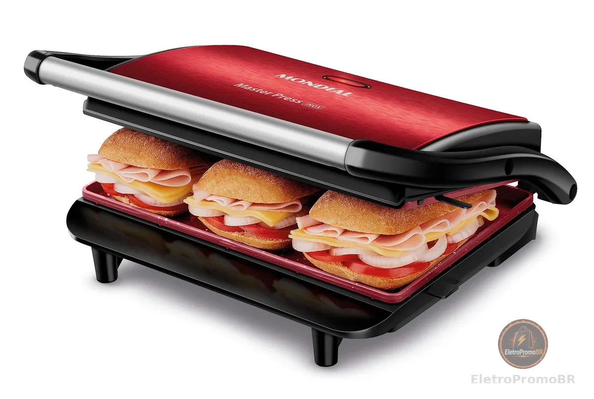 MONDIAL Press Grill Master Press, Vermelho/Inox, 1000W, 127V - PG-01-RC