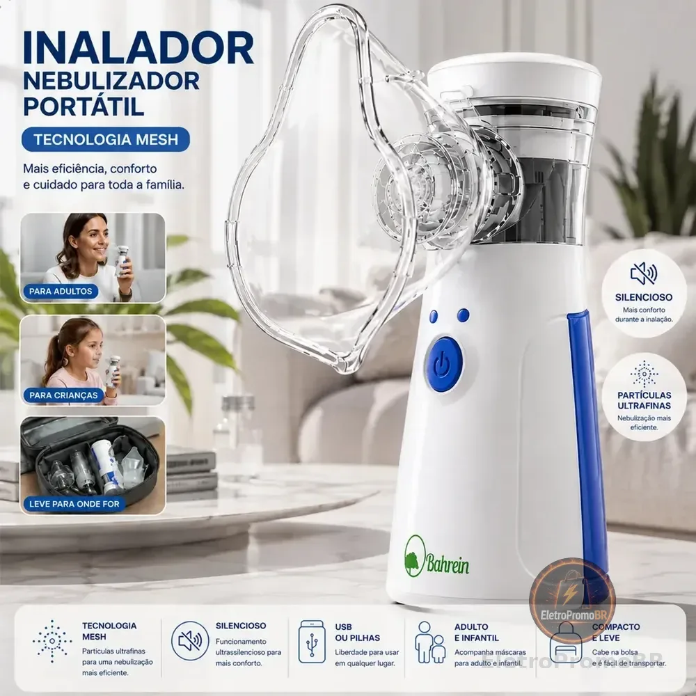 Inalador Nebulizador Portátil Bahrein Usb Pilha Cor Azul Silencioso Aparelho Inalação Compacto Mesh Bivolt Nebulizador Com Rede Vibratoria Aparelho Para Inalacao Inalador Silencioso Aparelho Inalador