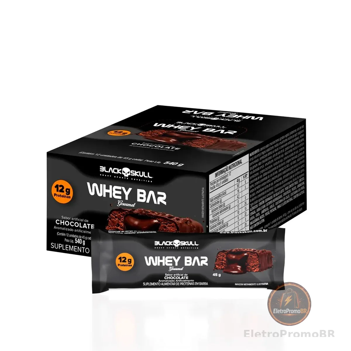 Black Skull Proteína Whey Bar Gourmet Zero 12 Unidades Chocolate