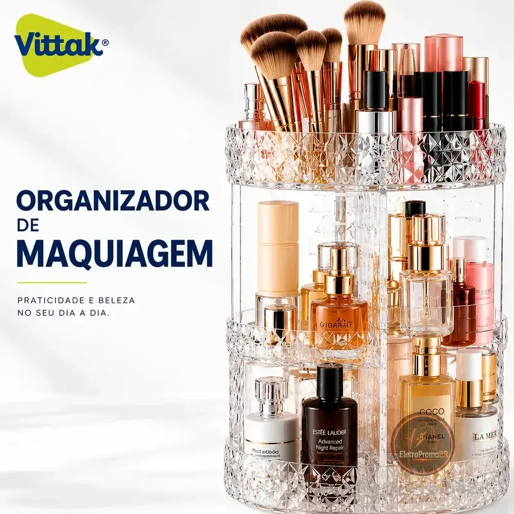 Vittak Organizador Maquiagem Cosméticos Batom Acrílico Giratório 360º Ajustável
