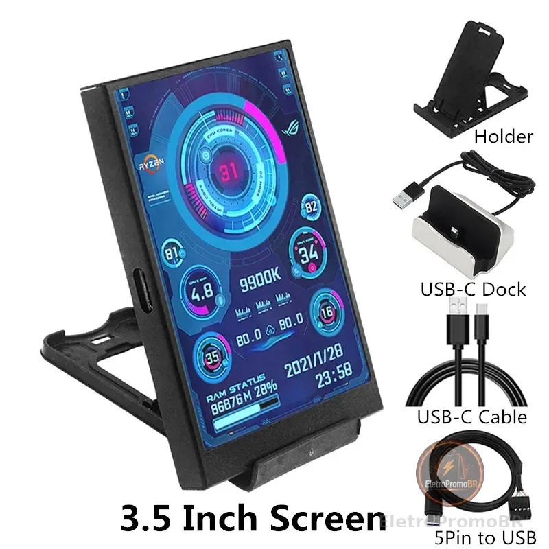 IPS Tipo-C Tela Secundária, Mini Computador, CPU, GPU, RAM, Monitor HDD, Display USB, Livremente AIDA64, 3,5 ", 5", 8,8"