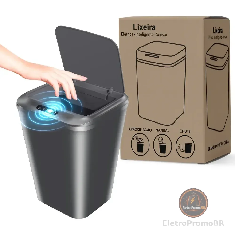 Lixeira Inteligente Sensor Automático 16l Cinza Smart Recarregável Para Banheiro E Cozinha