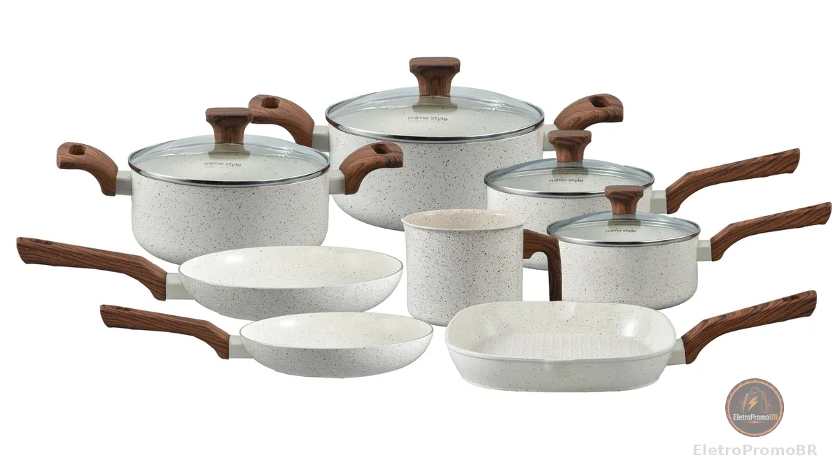Mimo Style, Conjunto de 8 Panelas Pratic Cook Marmol Compatível com Fogão por Indução