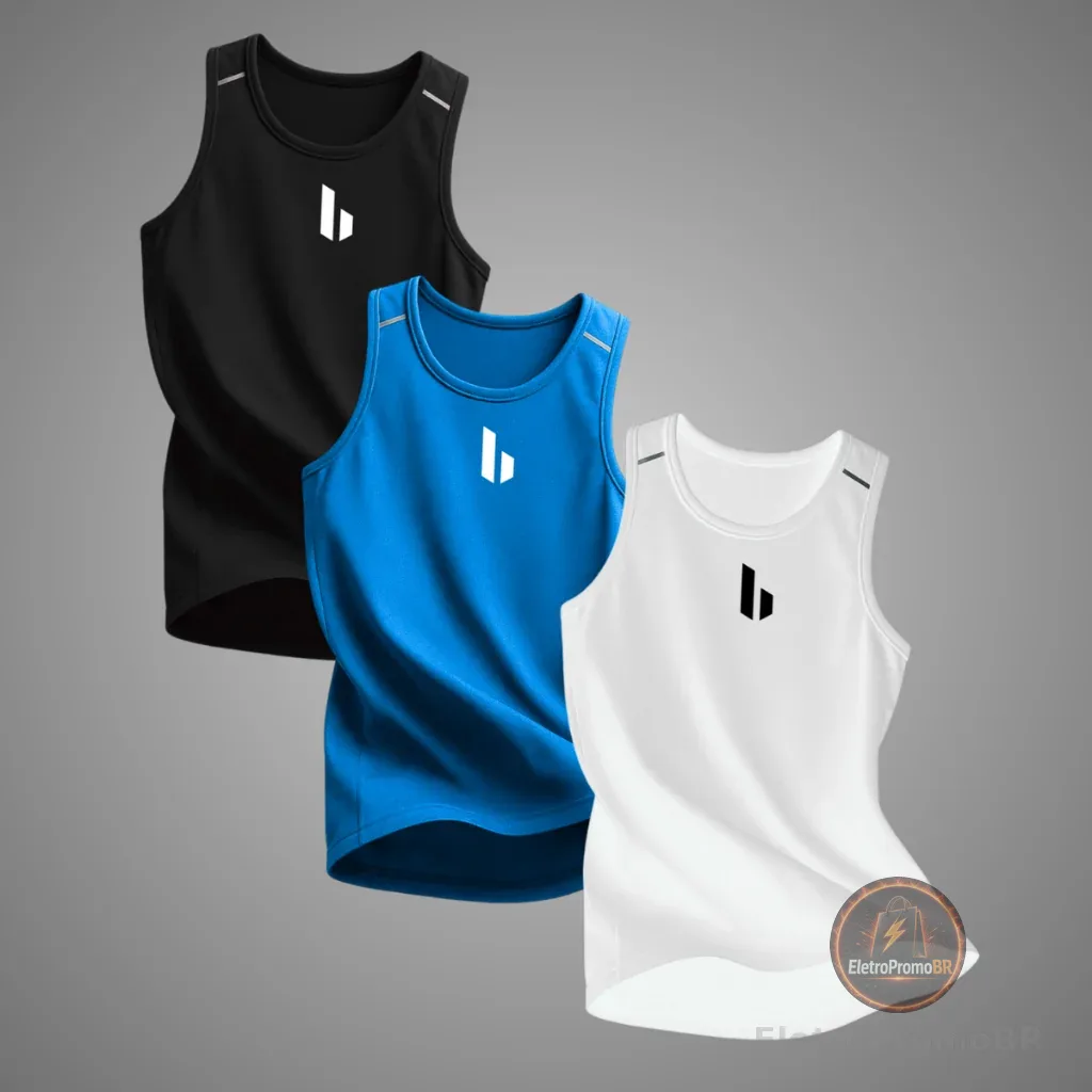 KIT PROMOÇÃO 3 Regatas DryFit Masculinas Sem Manga Dryfitness, leve, esportiva, academia