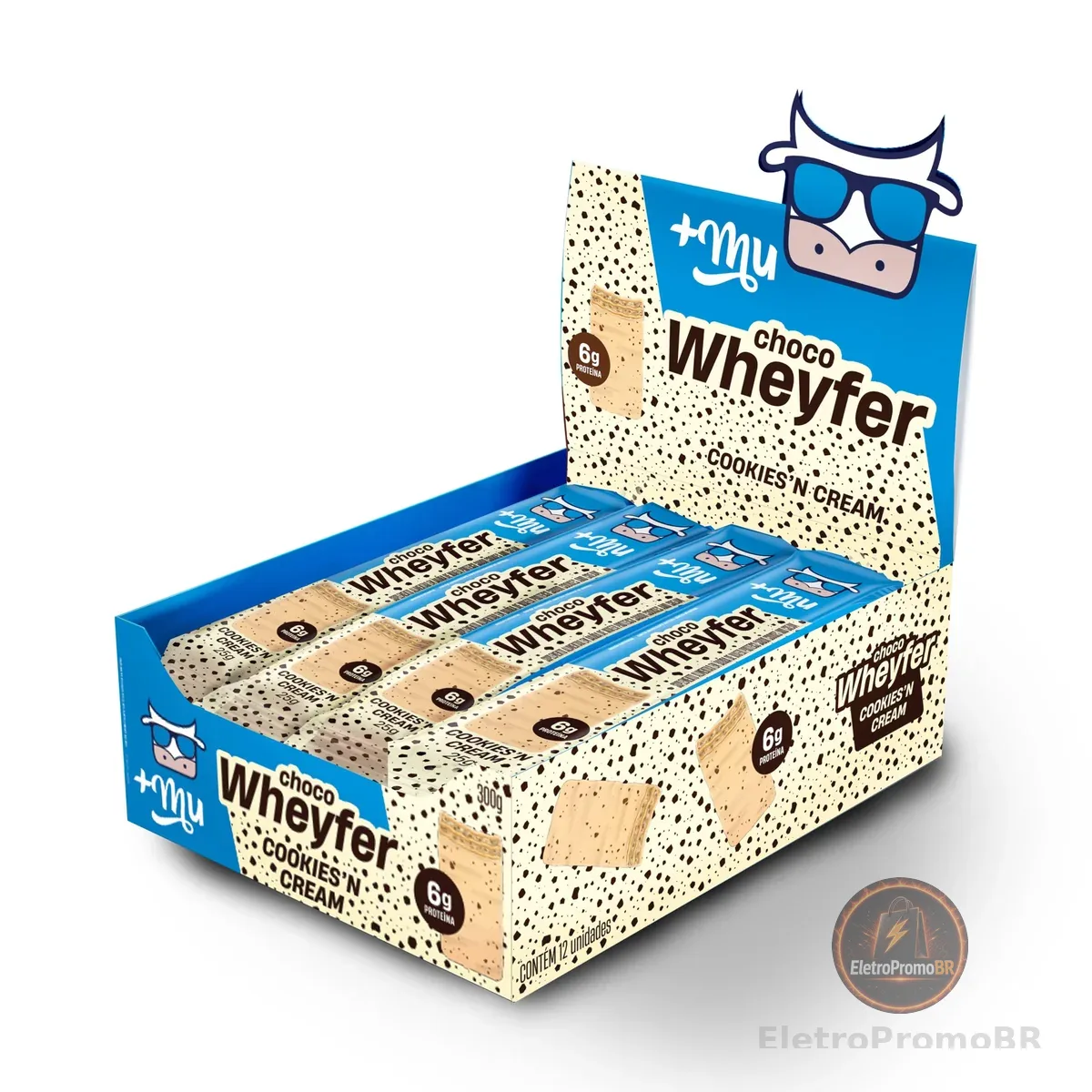 +Mu Chocowheyfer Proteico Sabor Cookies - Display com 12 unidades - 300g