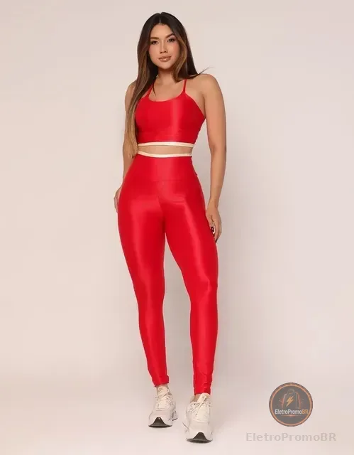Conjunto Fitness Calça + Top Feminino Canelado Poliamida