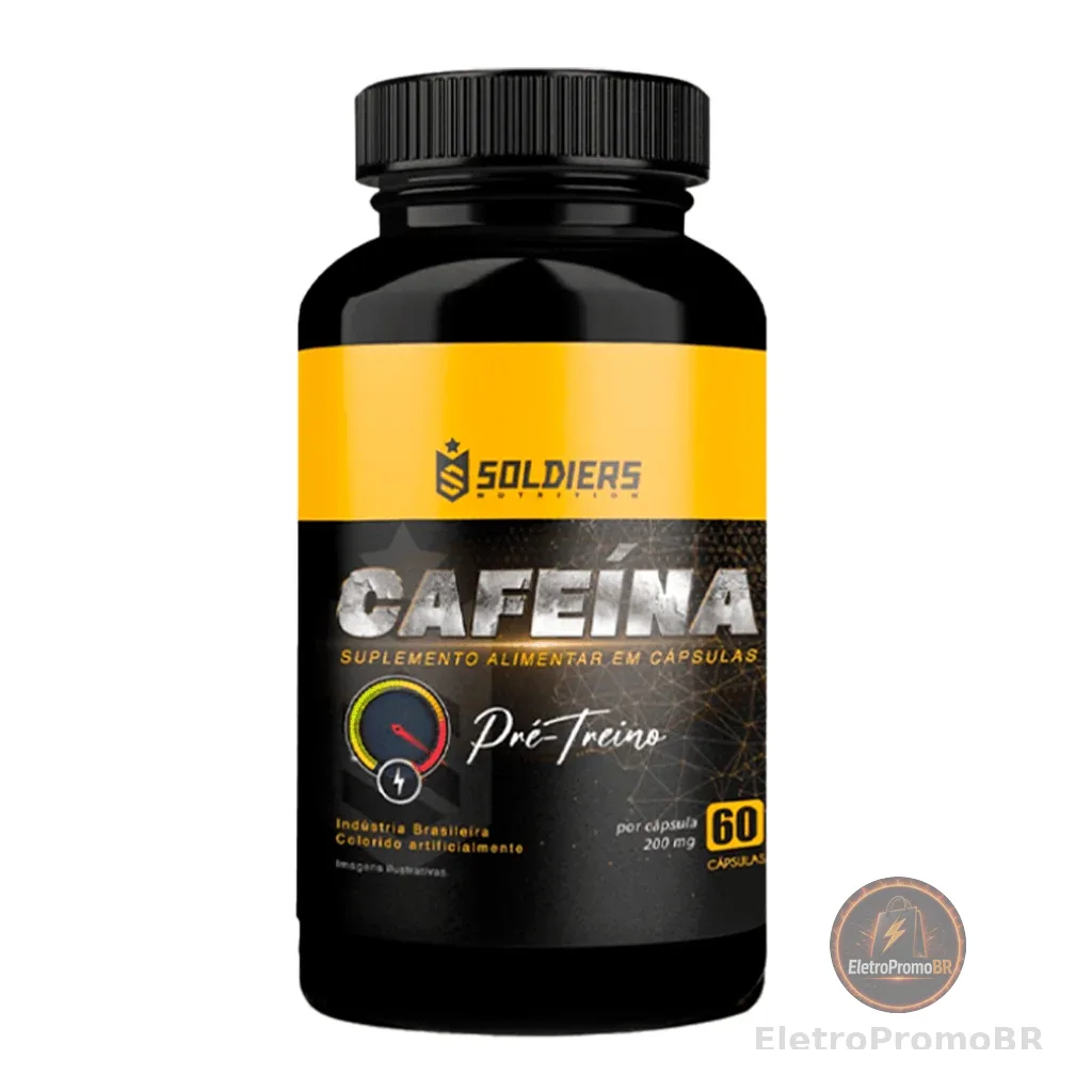 Termogênico Cafeína 60 Caps 200mg 100% Pura Soldiers Nutrition Energia Queima de Gordura Definição Corporal