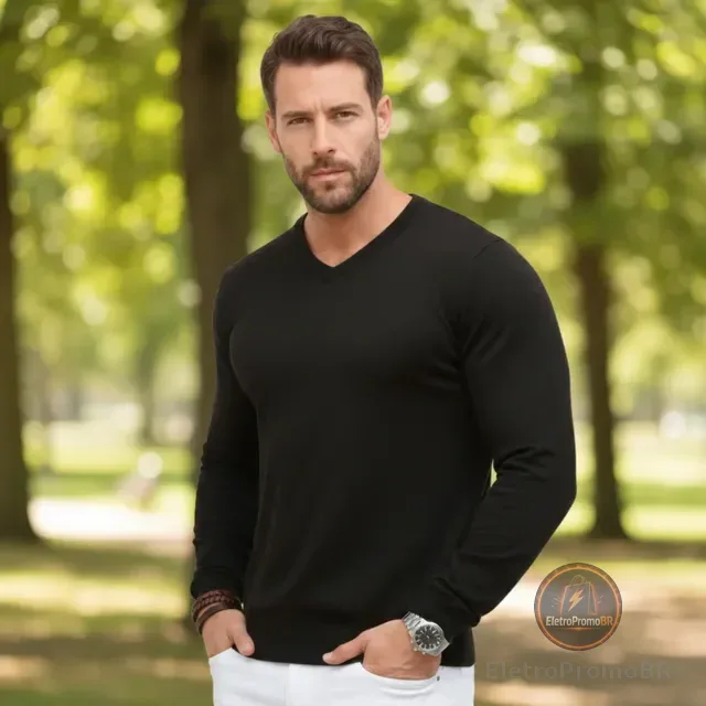 Suéter Masculino Inverno Frio Gola V Social Casual Tricot