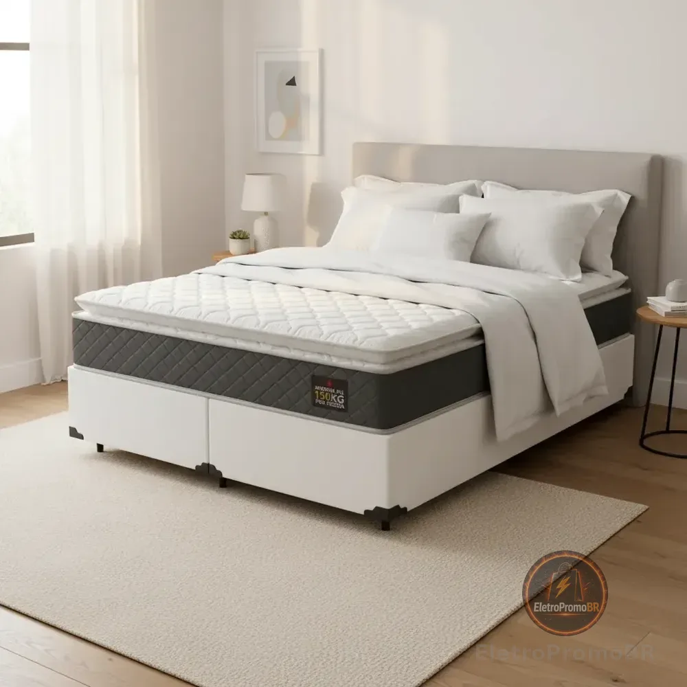Cama Box King + Colchão E Espuma D45 Pillow Top Fort Comfort Branco