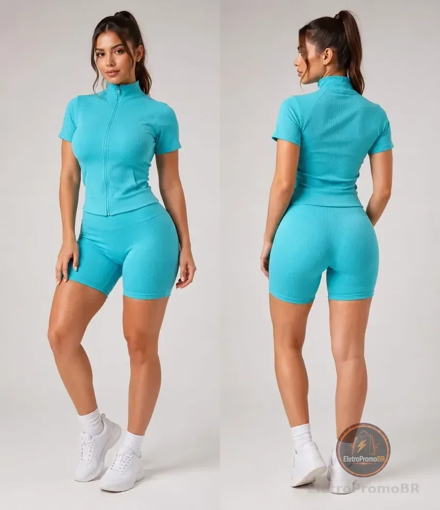 Conjunto Short E Blusa Canelado Premium Casual Academia Sortido G/gg