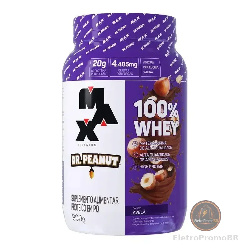 Whey Protein Dr. Peanut 100% Whey 900g Max Titanium - Sabor Avelã