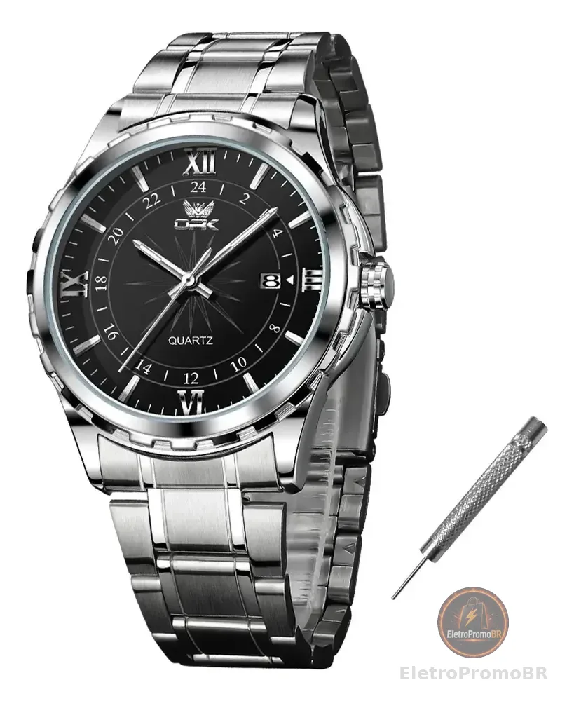 Opk Original Relógio Masculino Quartzo À Prova D'água 6003 Prateado Preto