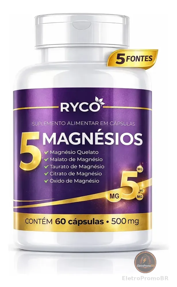 5 Magnésios 60 Cápsulas Ryco Sem Sabor Sem Sabor