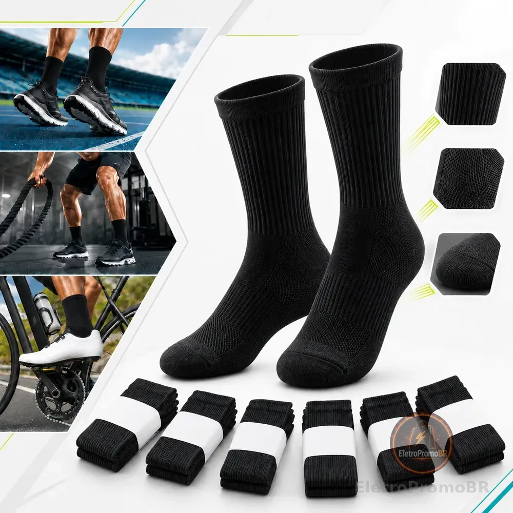 Kit 6 Pares Meias Poliamida Esportiva Corrida Bike Academia