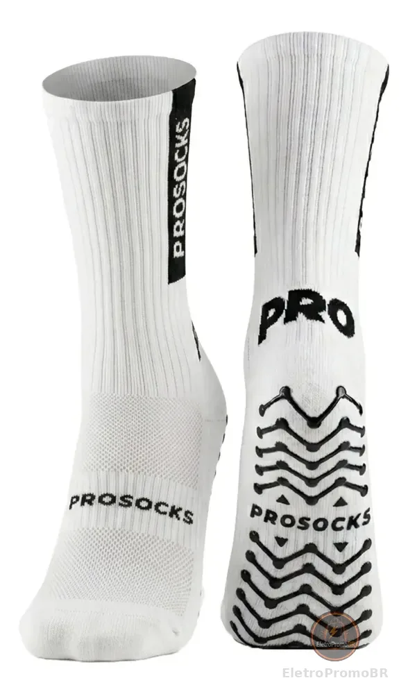 Meia Antiderrapante Futebol ProSocks UltraGrip Cano Alto Meião Futebol Grip para Chuteira Meia Esportiva com Alta Estabilidade, Conforto e Tecnologia Profissional | Branco, Tamanho 38-44