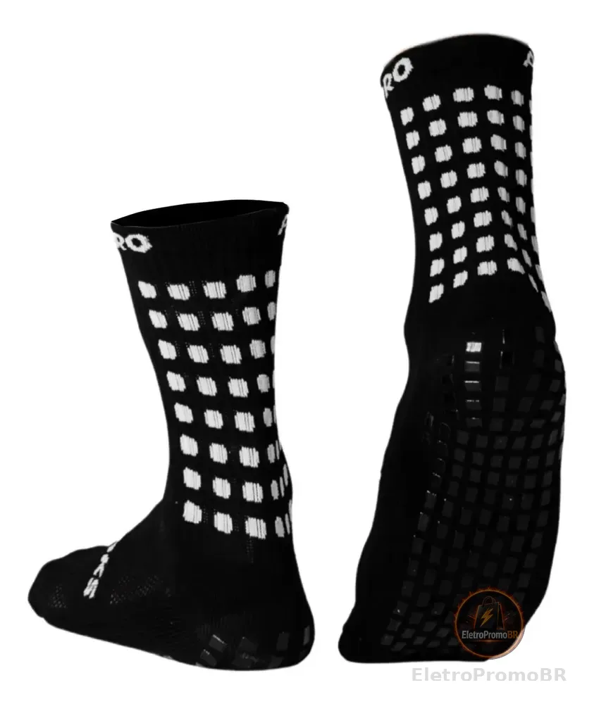 Meia Antiderrapante Futebol ProSocks Grip Draft Cano Médio Profissional Cor Preto Tamanho 38-44