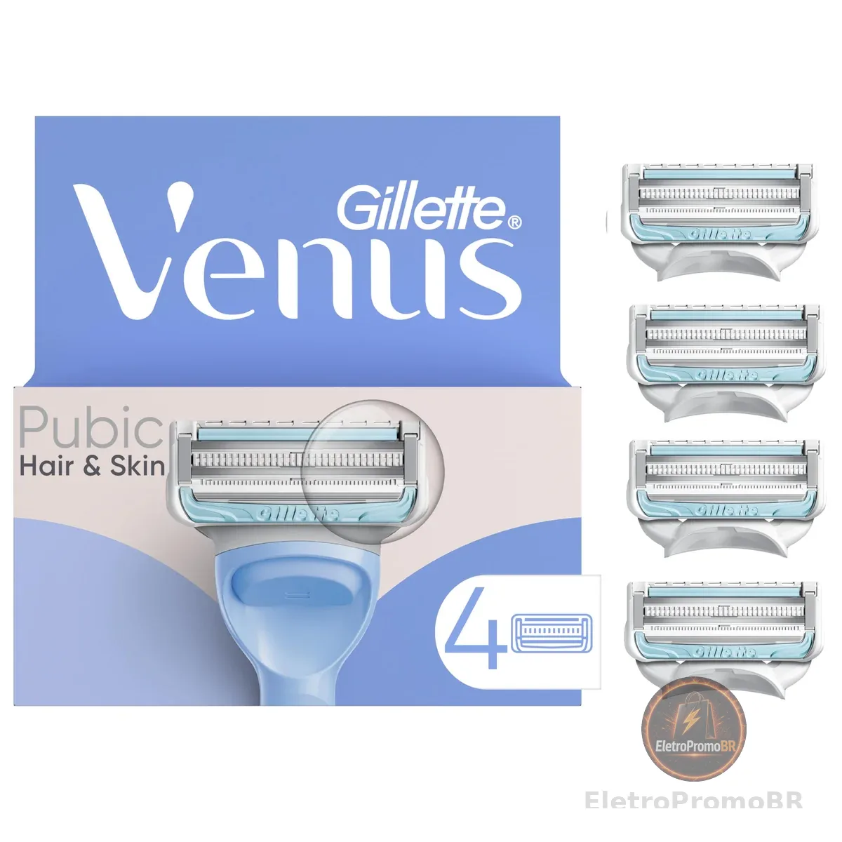 Gillette Venus Lâminas de barbear femininas Intimate Grooming para pelos e pele púbicos, 4 refis