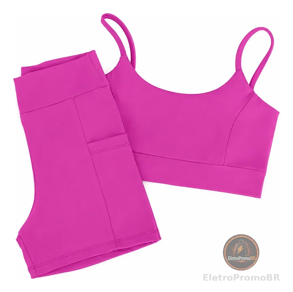 Conjunto Fitness Academia E Corrida, Top E Shorts Com Bolso