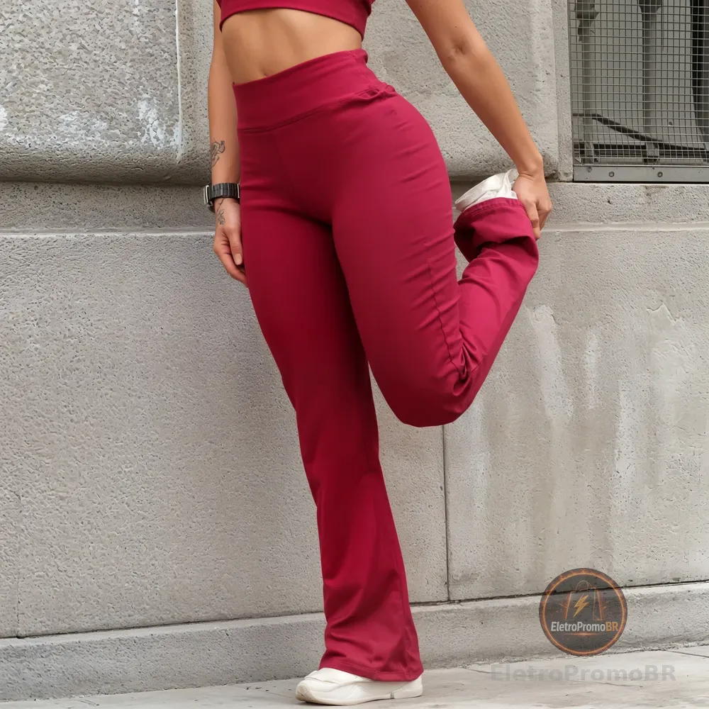 Calça Legging Flare Bailarina Leg Boca De Sino Cintura Alta